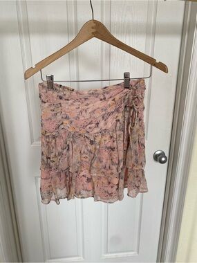Anthropologie Floral Pink Tiered Mini Skirt
